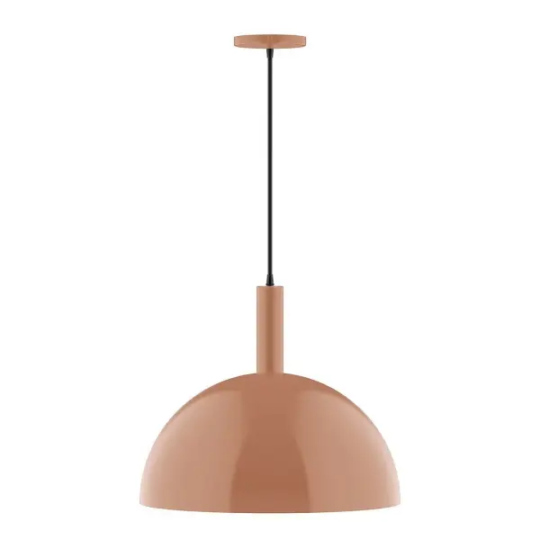 Geometric and colorful, the Ray series is simply configured for interior use. Ray is offered in multiple shapes, sizes and colors, choices to suit most any application. Collection: Ray Finish: Terracotta Glass: 18 inch Ray Width: 18.00" Height: 87.00" Length: 18.00" Weight: 8.00 lb Wire: 6' Navy Mini Tweed Fabric Cord Canopy: 5" diameter Number of Bulbs: 1 Maximum Wattage: 15.00 W Bulb Type: LED Light Source: LED Light Output: 1200.00 lm Color Temperature: 2700 K CRI: 90 Dimmable Rated Average Life: 50,000 Voltage: 120.00 V Country of Origin: US Safety Listing: UL/cUL Safety Rating: Dry LED Manufacturer Warranty: 1-year limited warranty on the fixture.