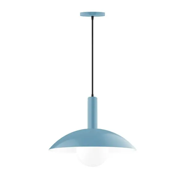Geometric and colorful, the Glow series is simply configured for interior use. Glow is offered in multiple shapes, sizes and colors, choices to suit most any application. Collection: Glow Finish: Light Blue Glass: 6 inch White Opal Glass Globe Notes: Option (1) A19 LED Width: 16.00" Height: 82.00" Length: 16.00" Weight: 10.00 lb Wire: 6' Gray Fabric Cord Canopy: 5" diameter Number of Bulbs: 1 Maximum Wattage: 100.00 W Bulb Type: A19 Bulb Base: E26 Medium Light Source: Incandescent or LED equivalent Dimmable Voltage: 120.00 V Material: Aluminum Country of Origin: US Safety Listing: UL/cUL Safety Rating: Dry LED Manufacturer Warranty: 1-year limited warranty on the fixture.