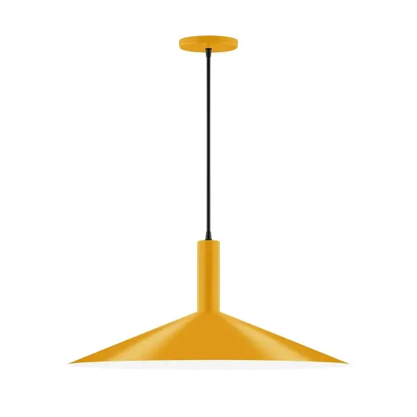 Geometric and colorful, the Zing series is simply configured for interior use. Zing is offered in multiple shapes, sizes and colors, choices to suit most any application. Collection: Zing Finish: Bright Yellow Glass: 24 inch Zing Width: 24.00" Height: 82.50" Length: 24.00" Weight: 10.00 lb Wire: 6' Ivory Fabric Cord Canopy: 5" diameter Number of Bulbs: 2 Maximum Wattage: 8.00 W Bulb Type: LED Light Source: LED Light Output: 800.00 lm Color Temperature: 3000 K CRI: 90 Dimmable Rated Average Life: 50,000 Voltage: 120.00 V Country of Origin: US Safety Listing: UL/cUL Safety Rating: Dry LED Manufacturer Warranty: 1-year limited warranty on the fixture.