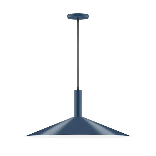 Geometric and colorful, the Zing series is simply configured for interior use. Zing is offered in multiple shapes, sizes and colors, choices to suit most any application. Collection: Zing Finish: Navy Glass: 24 inch Zing Width: 24.00" Height: 82.50" Length: 24.00" Weight: 10.00 lb Wire: 6' White and Gray Dot Fabric Cord Canopy: 5" diameter Number of Bulbs: 2 Maximum Wattage: 8.00 W Bulb Type: LED Light Source: LED Light Output: 800.00 lm Color Temperature: 3000 K CRI: 90 Dimmable Rated Average Life: 50,000 Voltage: 120.00 V Country of Origin: US Safety Listing: UL/cUL Safety Rating: Dry LED Manufacturer Warranty: 1-year limited warranty on the fixture.