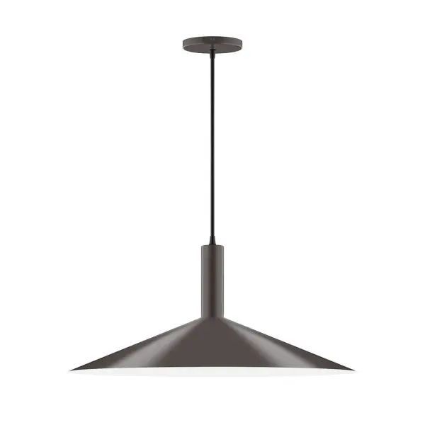 Geometric and colorful, the Zing series is simply configured for interior use. Zing is offered in multiple shapes, sizes and colors, choices to suit most any application. Collection: Zing Finish: Architectural Bronze Glass: 24 inch Zing Width: 24.00" Height: 82.50" Length: 24.00" Weight: 10.00 lb Wire: 6' Black and White Houndstooth Fabric Cord Canopy: 5" diameter Number of Bulbs: 2 Maximum Wattage: 8.00 W Bulb Type: LED Light Source: LED Light Output: 800.00 lm Color Temperature: 3000 K CRI: 90 Dimmable Rated Average Life: 50,000 Voltage: 120.00 V Country of Origin: US Safety Listing: UL/cUL Safety Rating: Dry LED Manufacturer Warranty: 1-year limited warranty on the fixture.