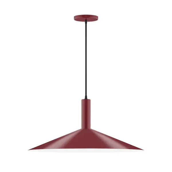 Geometric and colorful, the Zing series is simply configured for interior use. Zing is offered in multiple shapes, sizes and colors, choices to suit most any application. Collection: Zing Finish: Barn Red Glass: 24 inch Zing Width: 24.00" Height: 82.50" Length: 24.00" Weight: 10.00 lb Wire: 6' Black Fabric Cord Canopy: 5" diameter Number of Bulbs: 2 Maximum Wattage: 8.00 W Bulb Type: LED Light Source: LED Light Output: 800.00 lm Color Temperature: 3000 K CRI: 90 Dimmable Rated Average Life: 50,000 Voltage: 120.00 V Country of Origin: US Safety Listing: UL/cUL Safety Rating: Dry LED Manufacturer Warranty: 1-year limited warranty on the fixture.