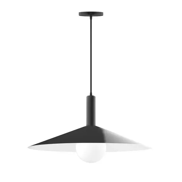 Geometric and colorful, the Zing series is simply configured for interior use. Zing is offered in multiple shapes, sizes and colors, choices to suit most any application. Collection: Zing Finish: Black Glass: 6 inch White Opal Glass Globe Notes: Option (1) A19 LED Width: 24.00" Height: 82.50" Length: 24.00" Weight: 12.00 lb Wire: 6' Black Fabric Cord Canopy: 5" diameter Number of Bulbs: 1 Maximum Wattage: 100.00 W Bulb Type: A19 Bulb Base: E26 Medium Light Source: Incandescent or LED equivalent Dimmable Voltage: 120.00 V Material: Aluminum Country of Origin: US Safety Listing: UL/cUL Safety Rating: Dry LED Manufacturer Warranty: 1-year limited warranty on the fixture.