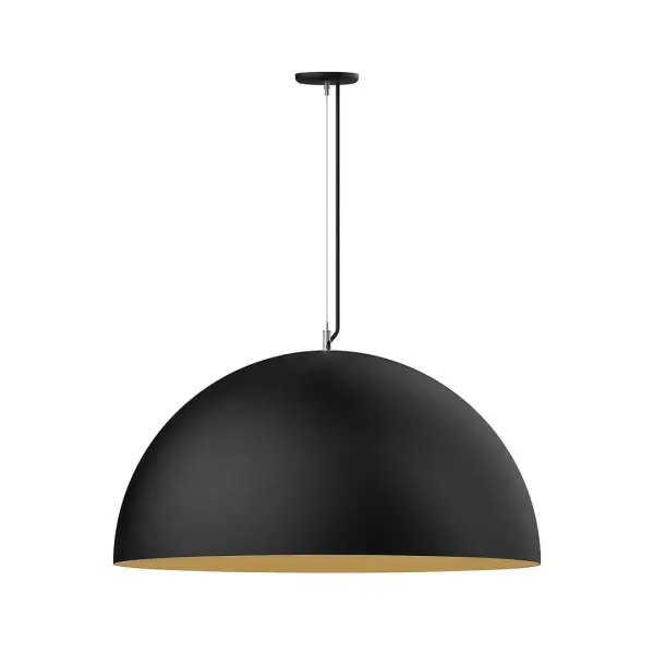 As big as your vision, our XL Choices are designed to add maximum visual impact and light output to your space. Big hanging pendants range in size from 22 inches to 42 inches and will fill a large space in great style. Cord hung pendants are a fun and useful addition to your décor, they will add color, and design flair to any application. Collection: XL Choices Finish: Black w/Gold Matte Interior Glass: 36 inch XL Choices Shallow Dome Notes: Option (1) A19 LED and Integrated LED Width: 36.00" Height: 115.00" Length: 36.00" Weight: 20.00 lb Wire: 6' Black and White Houndstooth Fabric Cord Canopy: 5.375" diameter Number of Bulbs: 1 Maximum Wattage: 100.00 W Bulb Type: A19 Bulb Base: E26 Medium Light Source: Incandescent or LED equivalent Dimmable Voltage: 120.00 V Country of Origin: US Safety Listing: UL/cUL Safety Rating: Dry LED Manufacturer Warranty: 1-year limited warranty on the fixture.