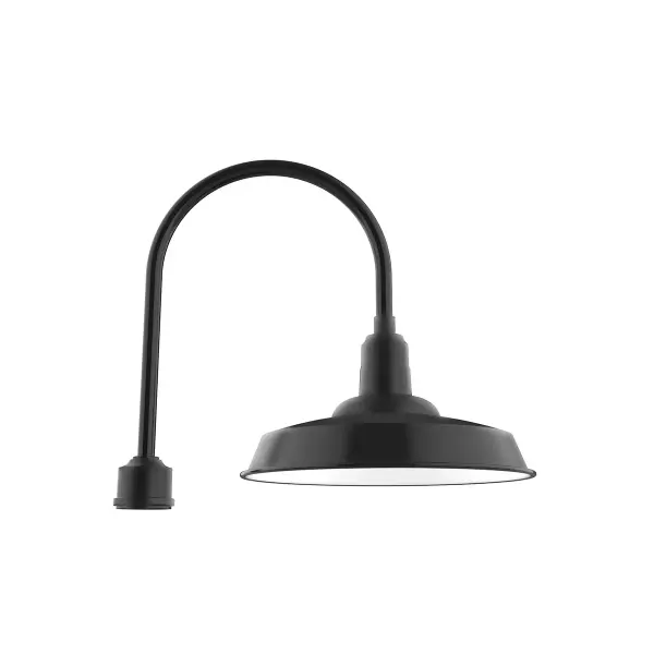 Our outdoor wall lights, inspired by 1920’s industrial lighting, in classic gooseneck arm styles are great for use as sign or awning lights, garage or barn lights. The Wall Mount is our largest outdoor wall light, defined by its classic shepherd hook arm and large backplate.