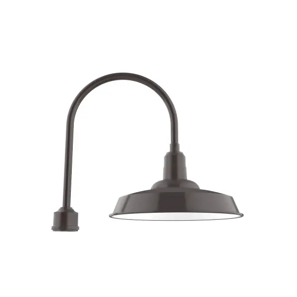 Our outdoor wall lights, inspired by 1920’s industrial lighting, in classic gooseneck arm styles are great for use as sign or awning lights, garage or barn lights. The Wall Mount is our largest outdoor wall light, defined by its classic shepherd hook arm and large backplate.