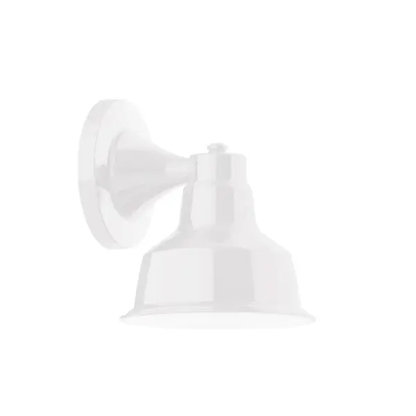Our wall sconces are our smallest outdoor fixtures, but they add just the right amount of light to your entryway. Hang alone or in pairs on either side of a front door or garage, even inside next to a bed. Available in multiple shade styles to suit your décor, be it modern farmhouse, coastal cottage, or industrial loft. Collection: Warehouse Finish: White Glass: 8 inch Warehouse Notes: Option (1) A19 LED and 1-Integrated 8W Width: 8.00" Height: 10.50" Length: 9.00" Weight: 6.00 lb Extension from Wall: 9.00" Canopy: 6.25" diameter Number of Bulbs: 1 Maximum Wattage: 100.00 W Bulb Type: A19 Bulb Base: E26 Medium Light Source: Incandescent or LED equivalent Dimmable Voltage: 120.00 V Country of Origin: US Safety Listing: UL/cUL Safety Rating: Wet Dark Sky LED Manufacturer Warranty: 1-year limited warranty on the fixture.