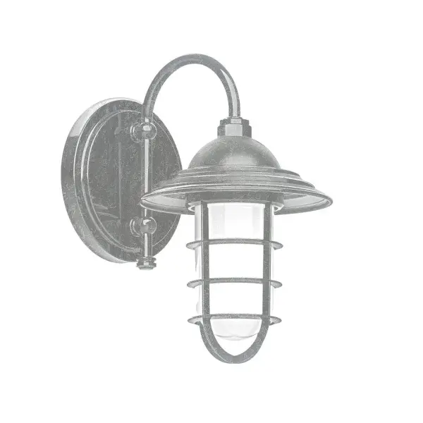 Our wall sconces are our smallest outdoor fixtures, but they add just the right amount of light to your entryway. Hang alone or in pairs on either side of a front door or garage, even inside next to a bed. Available in multiple shade styles to suit your décor, be it modern farmhouse, coastal cottage, or industrial loft. Collection: Vaportite Finish: Painted Galvanized Glass: 8 inch Vaportite Notes: Option (1) A19 LED and 1-Integrated 8W Width: 8.25" Height: 13.38" Length: 10.75" Weight: 6.00 lb Extension from Wall: 10.75" Canopy: 6.875" diameter Number of Bulbs: 1 Maximum Wattage: 100.00 W Bulb Type: A19 Bulb Base: E26 Medium Light Source: Incandescent or LED equivalent Dimmable Voltage: 120.00 V Country of Origin: US Safety Listing: UL/cUL Safety Rating: Wet Dark Sky LED Manufacturer Warranty: 1-year limited warranty on the fixture.