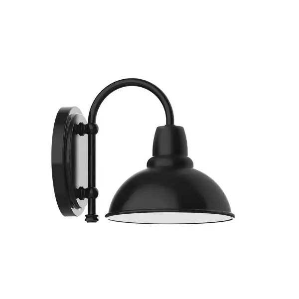 Our wall sconces are our smallest outdoor fixtures, but they add just the right amount of light to your entryway. Hang alone or in pairs on either side of a front door or garage, even inside next to a bed. Available in multiple shade styles to suit your décor, be it modern farmhouse, coastal cottage, or industrial loft. Collection: Cafe Finish: Black Glass: 8 inch Cafe Width: 8.13" Height: 8.88" Length: 10.75" Weight: 7.00 lb Extension from Wall: 10.75" Canopy: 6.875" diameter Number of Bulbs: 1 Maximum Wattage: 8.00 W Bulb Type: LED Light Source: LED Light Output: 800.00 lm Color Temperature: 3000 K CRI: 90 Dimmable Rated Average Life: 50,000 Voltage: 120.00 V Country of Origin: US Safety Listing: UL/cUL Safety Rating: Wet Dark Sky LED Manufacturer Warranty: 1-year limited warranty on the fixture.
