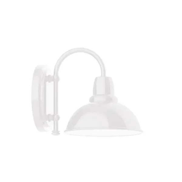 Our wall sconces are our smallest outdoor fixtures, but they add just the right amount of light to your entryway. Hang alone or in pairs on either side of a front door or garage, even inside next to a bed. Available in multiple shade styles to suit your décor, be it modern farmhouse, coastal cottage, or industrial loft. Collection: Cafe Finish: White Glass: 8 inch Cafe Notes: Option (1) A19 LED and 1-Integrated 8W Width: 8.13" Height: 8.88" Length: 10.75" Weight: 7.00 lb Extension from Wall: 10.75" Canopy: 6.875" diameter Number of Bulbs: 1 Maximum Wattage: 100.00 W Bulb Type: A19 Bulb Base: E26 Medium Light Source: Incandescent or LED equivalent Dimmable Voltage: 120.00 V Country of Origin: US Safety Listing: UL/cUL Safety Rating: Wet Dark Sky LED Manufacturer Warranty: 1-year limited warranty on the fixture.