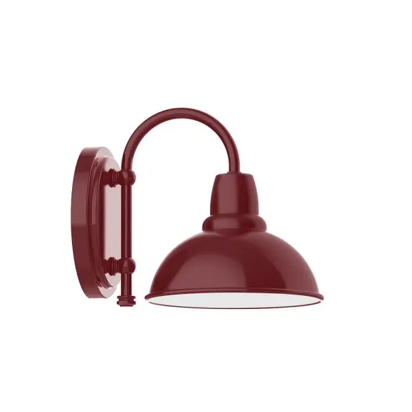 Our wall sconces are our smallest outdoor fixtures, but they add just the right amount of light to your entryway. Hang alone or in pairs on either side of a front door or garage, even inside next to a bed. Available in multiple shade styles to suit your décor, be it modern farmhouse, coastal cottage, or industrial loft. Collection: Cafe Finish: Barn Red Glass: 8 inch Cafe Width: 8.13" Height: 8.88" Length: 10.75" Weight: 7.00 lb Extension from Wall: 10.75" Canopy: 6.875" diameter Number of Bulbs: 1 Maximum Wattage: 8.00 W Bulb Type: LED Light Source: LED Light Output: 800.00 lm Color Temperature: 3000 K CRI: 90 Dimmable Rated Average Life: 50,000 Voltage: 120.00 V Country of Origin: US Safety Listing: UL/cUL Safety Rating: Wet Dark Sky LED Manufacturer Warranty: 1-year limited warranty on the fixture.