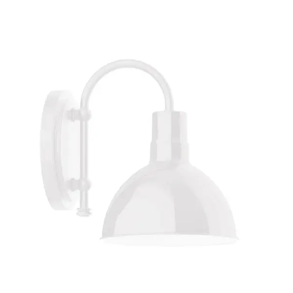Our wall sconces are our smallest outdoor fixtures, but they add just the right amount of light to your entryway. Hang alone or in pairs on either side of a front door or garage, even inside next to a bed. Available in multiple shade styles to suit your décor, be it modern farmhouse, coastal cottage, or industrial loft. Collection: Deep Bowl Finish: White Glass: 8 inch Deep Bowl Notes: Option (1) A19 LED and 1-Integrated 8W Width: 8.00" Height: 10.50" Length: 8.00" Weight: 3.50 lb Extension from Wall: 10.75" Canopy: 6.625" diameter Number of Bulbs: 1 Maximum Wattage: 100.00 W Bulb Type: A19 Bulb Base: E26 Medium Light Source: Incandescent or LED equivalent Dimmable Voltage: 120.00 V Country of Origin: US Safety Listing: UL/cUL Safety Rating: Wet Dark Sky LED Manufacturer Warranty: 1-year limited warranty on the fixture.