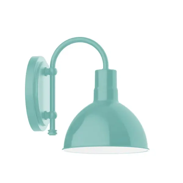 Our wall sconces are our smallest outdoor fixtures, but they add just the right amount of light to your entryway. Hang alone or in pairs on either side of a front door or garage, even inside next to a bed. Available in multiple shade styles to suit your décor, be it modern farmhouse, coastal cottage, or industrial loft. Collection: Deep Bowl Finish: Sea Green Glass: 8 inch Deep Bowl Width: 8.00" Height: 10.50" Length: 8.00" Weight: 3.50 lb Extension from Wall: 10.75" Canopy: 6.625" diameter Number of Bulbs: 1 Maximum Wattage: 8.00 W Bulb Type: LED Light Source: LED Light Output: 800.00 lm Color Temperature: 3000 K CRI: 90 Dimmable Rated Average Life: 50,000 Voltage: 120.00 V Country of Origin: US Safety Listing: UL/cUL Safety Rating: Wet Dark Sky LED Manufacturer Warranty: 1-year limited warranty on the fixture.