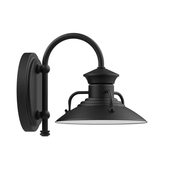 Our wall sconces are our smallest outdoor fixtures, but they add just the right amount of light to your entryway. Hang alone or in pairs on either side of a front door or garage, even inside next to a bed. Available in multiple shade styles to suit your décor, be it modern farmhouse, coastal cottage, or industrial loft. Collection: Homestead Finish: Black Glass: 8 inch Homestead Notes: Option (1) A19 LED and 1-Integrated 8W Width: 8.00" Height: 9.00" Length: 10.75" Weight: 7.00 lb Extension from Wall: 10.75" Canopy: 6.875" diameter Number of Bulbs: 1 Maximum Wattage: 100.00 W Bulb Type: A19 Bulb Base: E26 Medium Light Source: Incandescent or LED equivalent Dimmable Voltage: 120.00 V Country of Origin: US Safety Listing: UL/cUL Safety Rating: Wet Dark Sky LED Manufacturer Warranty: 1-year limited warranty on the fixture.