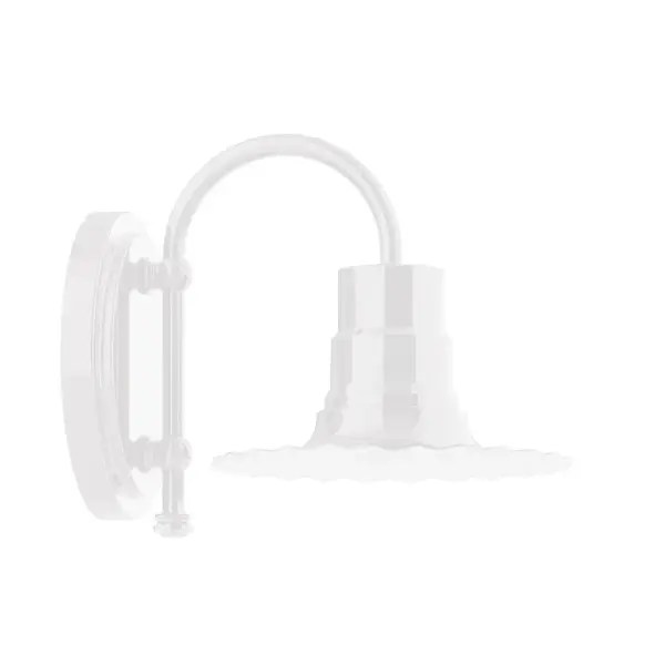 Our wall sconces are our smallest outdoor fixtures, but they add just the right amount of light to your entryway. Hang alone or in pairs on either side of a front door or garage, even inside next to a bed. Available in multiple shade styles to suit your décor, be it modern farmhouse, coastal cottage, or industrial loft. Collection: Radial Finish: White Glass: 8 inch Radial Notes: Option (1) A19 LED and 1-Integrated 8W Width: 8.00" Height: 9.00" Length: 8.00" Weight: 7.00 lb Extension from Wall: 10.75" Canopy: 6.625" diameter Number of Bulbs: 1 Maximum Wattage: 100.00 W Bulb Type: A19 Bulb Base: E26 Medium Light Source: Incandescent or LED equivalent Dimmable Voltage: 120.00 V Country of Origin: US Safety Listing: UL/cUL Safety Rating: Wet Dark Sky LED Manufacturer Warranty: 1-year limited warranty on the fixture.