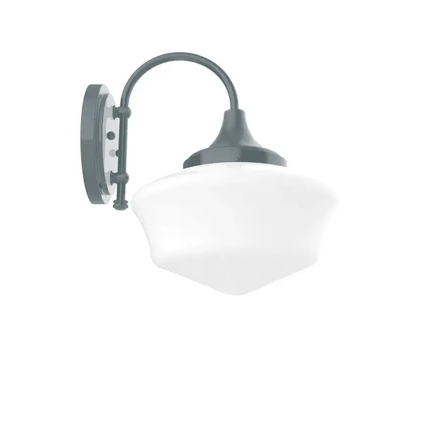 Collection: Schoolhouse Finish: Slate Gray Glass: 12" Schoolhouse Notes: A19 LED Width: 11.75" Height: 14.50" Length: 14.00" Weight: 12.00 lb Extension from Wall: 14.00" Canopy: 6.875" Diameter Number of Bulbs: 1 Maximum Wattage: 100.00 W Bulb Type: A19 Bulb Base: E26 Medium Light Source: Incandescent or LED equivalent Dimmable Voltage: 120.00 V Country of Origin: US Safety Listing: UL/cUL Safety Rating: Dry LED Manufacturer Warranty: 1-year limited warranty on the fixture.