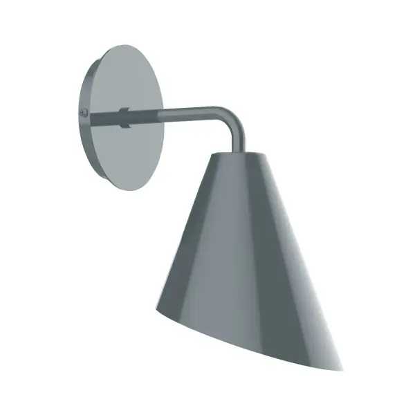 The Jasmine Wall Sconce collection reflects a more modern RLM style. Clean lines and basic geometric shapes define this series of wall lights. Suitable for both indoor and outdoor applications. Hang alone or in pairs on either side of a front door or garage, next to a bed, or in the bathroom. Available in multiple shade styles to suit your décor, be it modern farmhouse, coastal cottage, or industrial loft. Collection: Jasmine Finish: Slate Gray Glass: Aluminum Width: 7.00" Height: 12.25" Length: 9.63" Weight: 6.00 lb Extension from Wall: 9.63" Canopy: 5" diameter Number of Bulbs: 1 Maximum Wattage: 8.00 W Bulb Type: LED Light Source: LED Light Output: 800.00 lm Color Temperature: 3000 K CRI: 90 Dimmable Rated Average Life: 50,000 Voltage: 120.00 V Country of Origin: US Safety Listing: UL/cUL Safety Rating: Dry Dark Sky LED Manufacturer Warranty: 1-year limited warranty on the fixture.