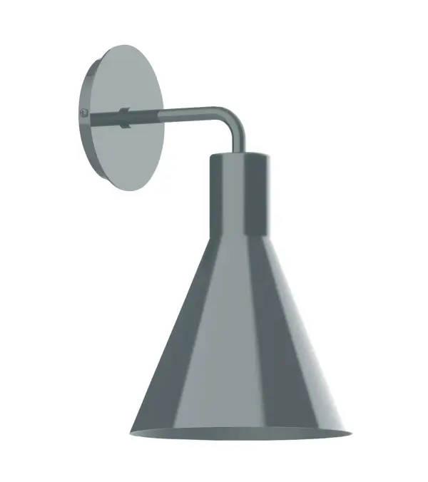 The Jerome Wall Sconce collection reflects a more modern RLM style. Clean lines and basic geometric shapes define this series of wall lights. Suitable for both indoor and outdoor applications. Hang alone or in pairs on either side of a front door or garage, next to a bed, or in the bathroom. Available in multiple shade styles to suit your décor, be it modern farmhouse, coastal cottage, or industrial loft. Collection: Jerome Finish: Slate Gray Glass: Aluminum Notes: Option (1) A19 LED and 1-Integrated 8W Width: 8.00" Height: 14.25" Length: 9.63" Weight: 6.00 lb Extension from Wall: 9.63" Canopy: 5" diameter Number of Bulbs: 1 Maximum Wattage: 100.00 W Bulb Type: A19 Bulb Base: E26 Medium Light Source: Incandescent or LED equivalent Dimmable Voltage: 120.00 V Country of Origin: US Safety Listing: UL/cUL Safety Rating: Dry Dark Sky LED Manufacturer Warranty: 1-year limited warranty on the fixture.