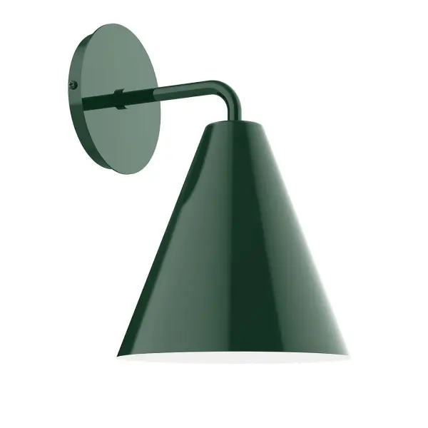 The Jynx Wall Sconce collection reflects a more modern RLM style. Clean lines and basic geometric shapes define this series of wall lights. Suitable for both indoor and outdoor applications. Hang alone or in pairs on either side of a front door or garage, next to a bed, or in the bathroom. Available in multiple shade styles to suit your décor, be it modern farmhouse, coastal cottage, or industrial loft. Collection: Jynx Finish: Forest Green Glass: 8 inch Jynx Width: 8.00" Height: 12.25" Length: 9.63" Weight: 6.00 lb Extension from Wall: 9.63" Canopy: 5" diameter Number of Bulbs: 1 Maximum Wattage: 8.00 W Bulb Type: LED Light Source: LED Light Output: 800.00 lm Color Temperature: 3000 K CRI: 90 Dimmable Rated Average Life: 50,000 Voltage: 120.00 V Country of Origin: US Safety Listing: UL/cUL Safety Rating: Dry Dark Sky LED Manufacturer Warranty: 1-year limited warranty on the fixture.