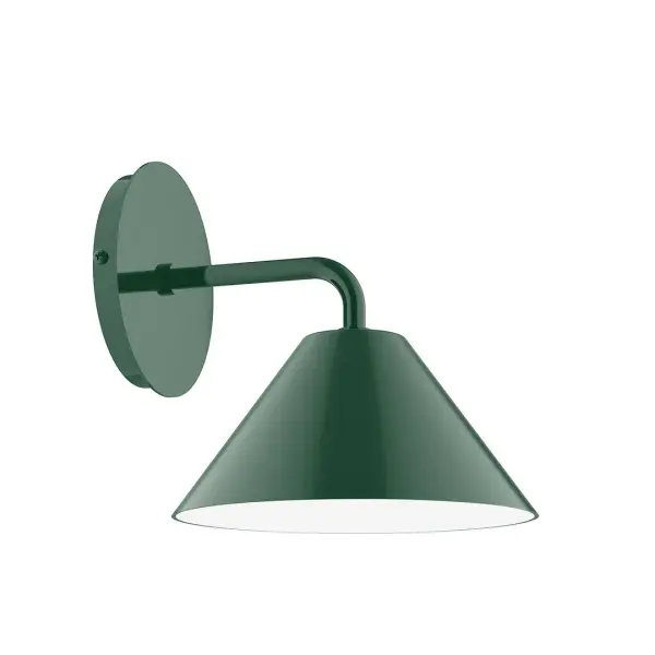 Pinnacle, a contemporary series of basic spun geometric shapes, is simply configured for interior use. Colorful and clean-lined, these axially symmetric shapes will add pizzazz to your space. Collection: Pinnacle Finish: Forest Green Glass: 8 inch Pinnacle Width: 8.00" Height: 8.50" Length: 9.25" Weight: 4.00 lb Extension from Wall: 9.25" Canopy: 5" diameter Number of Bulbs: 1 Maximum Wattage: 8.00 W Bulb Type: LED Light Source: LED Light Output: 800.00 lm Color Temperature: 3000 K CRI: 90 Dimmable Rated Average Life: 50,000 Voltage: 120.00 V Country of Origin: US Safety Listing: UL/cUL Safety Rating: Dry LED Manufacturer Warranty: 1-year limited warranty on the fixture.