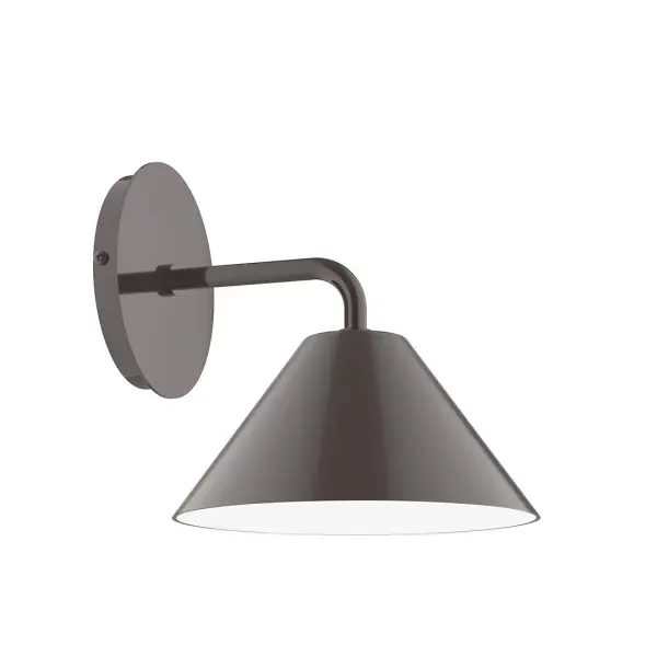 Pinnacle, a contemporary series of basic spun geometric shapes, is simply configured for interior use. Colorful and clean-lined, these axially symmetric shapes will add pizzazz to your space. Collection: Pinnacle Finish: Architectural Bronze Glass: 8 inch Pinnacle Width: 8.00" Height: 8.50" Length: 9.25" Weight: 4.00 lb Extension from Wall: 9.25" Canopy: 5" diameter Number of Bulbs: 1 Maximum Wattage: 8.00 W Bulb Type: LED Light Source: LED Light Output: 800.00 lm Color Temperature: 3000 K CRI: 90 Dimmable Rated Average Life: 50,000 Voltage: 120.00 V Country of Origin: US Safety Listing: UL/cUL Safety Rating: Dry LED Manufacturer Warranty: 1-year limited warranty on the fixture.