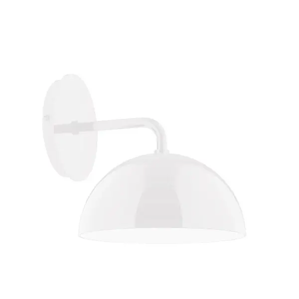 Arcade, a contemporary series of basic spun geometric shapes, is simply configured for interior use. Colorful and clean-lined, these axially symmetric shapes will add pizzazz to your space. Collection: Arcade Finish: White Glass: 8 inch Arcade Width: 8.00" Height: 8.50" Length: 9.25" Weight: 4.00 lb Extension from Wall: 9.25" Canopy: 5" diameter Number of Bulbs: 1 Maximum Wattage: 8.00 W Bulb Type: LED Light Source: LED Light Output: 800.00 lm Color Temperature: 3000 K CRI: 90 Dimmable Rated Average Life: 50,000 Voltage: 120.00 V Country of Origin: US Safety Listing: UL/cUL Safety Rating: Dry LED Manufacturer Warranty: 1-year limited warranty on the fixture.