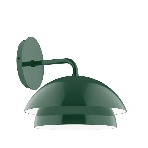 Axis, a contemporary series of basic spun geometric shapes, is simply configured for interior use. Colorful and clean-lined, these axially symmetric shapes will add pizzazz to your space. Collection: Nest Finish: Forest Green Glass: 10 inch Nest Width: 10.00" Height: 9.50" Length: 10.25" Weight: 4.00 lb Extension from Wall: 10.25" Canopy: 5" diameter Number of Bulbs: 1 Maximum Wattage: 8.00 W Bulb Type: LED Light Source: LED Light Output: 800.00 lm Color Temperature: 3000 K CRI: 90 Dimmable Rated Average Life: 50,000 Voltage: 120.00 V Country of Origin: US Safety Listing: UL/cUL Safety Rating: Dry LED Manufacturer Warranty: 1-year limited warranty on the fixture.