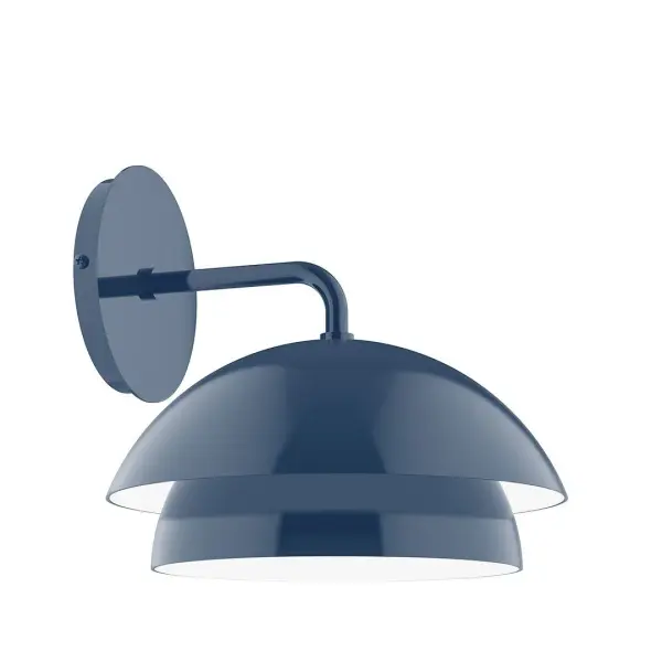 Axis, a contemporary series of basic spun geometric shapes, is simply configured for interior use. Colorful and clean-lined, these axially symmetric shapes will add pizzazz to your space. Collection: Nest Finish: Navy Glass: 10 inch Nest Width: 10.00" Height: 9.50" Length: 10.25" Weight: 4.00 lb Extension from Wall: 10.25" Canopy: 5" diameter Number of Bulbs: 1 Maximum Wattage: 8.00 W Bulb Type: LED Light Source: LED Light Output: 800.00 lm Color Temperature: 3000 K CRI: 90 Dimmable Rated Average Life: 50,000 Voltage: 120.00 V Country of Origin: US Safety Listing: UL/cUL Safety Rating: Dry LED Manufacturer Warranty: 1-year limited warranty on the fixture.