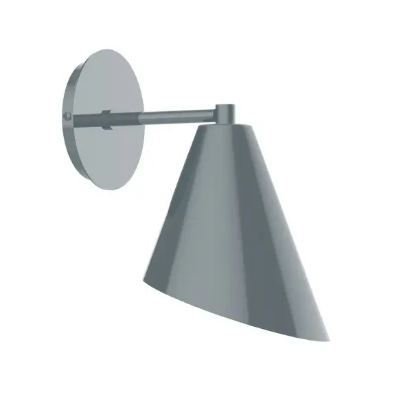 The Jasmine Wall Sconce collection reflects a more modern RLM style. Clean lines and basic geometric shapes define this series of wall lights. Suitable for both indoor and outdoor applications. Hang alone or in pairs on either side of a front door or garage, next to a bed, or in the bathroom. Available in multiple shade styles to suit your décor, be it modern farmhouse, coastal cottage, or industrial loft. Collection: Jasmine Finish: Slate Gray Glass: Aluminum Width: 7.00" Height: 11.00" Length: 9.75" Weight: 6.00 lb Extension from Wall: 9.75" Canopy: 5" diameter Number of Bulbs: 1 Maximum Wattage: 8.00 W Bulb Type: LED Light Source: LED Light Output: 800.00 lm Color Temperature: 3000 K CRI: 90 Dimmable Rated Average Life: 50,000 Voltage: 120.00 V Country of Origin: US Safety Listing: UL/cUL Safety Rating: Dry Dark Sky LED Manufacturer Warranty: 1-year limited warranty on the fixture.