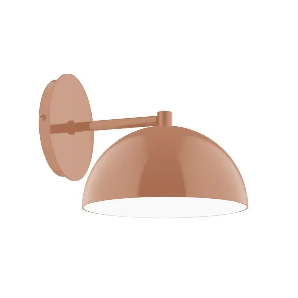 Arcade, a contemporary series of basic spun geometric shapes, is simply configured for interior use. Colorful and clean-lined, these axially symmetric shapes will add pizzazz to your space. Collection: Arcade Finish: Terracotta Glass: 8 inch Arcade Width: 8.00" Height: 7.13" Length: 9.63" Weight: 4.00 lb Extension from Wall: 9.63" Canopy: 5" diameter Number of Bulbs: 1 Maximum Wattage: 8.00 W Bulb Type: LED Light Source: LED Light Output: 800.00 lm Color Temperature: 3000 K CRI: 90 Dimmable Rated Average Life: 50,000 Voltage: 120.00 V Country of Origin: US Safety Listing: UL/cUL Safety Rating: Wet LED Manufacturer Warranty: 1-year limited warranty on the fixture.
