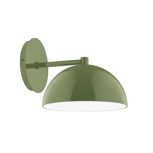 Arcade, a contemporary series of basic spun geometric shapes, is simply configured for interior use. Colorful and clean-lined, these axially symmetric shapes will add pizzazz to your space. Collection: Arcade Finish: Fern Green Glass: 8 inch Arcade Width: 8.00" Height: 7.13" Length: 9.63" Weight: 4.00 lb Extension from Wall: 9.63" Canopy: 5" diameter Number of Bulbs: 1 Maximum Wattage: 8.00 W Bulb Type: LED Light Source: LED Light Output: 800.00 lm Color Temperature: 3000 K CRI: 90 Dimmable Rated Average Life: 50,000 Voltage: 120.00 V Country of Origin: US Safety Listing: UL/cUL Safety Rating: Wet LED Manufacturer Warranty: 1-year limited warranty on the fixture.