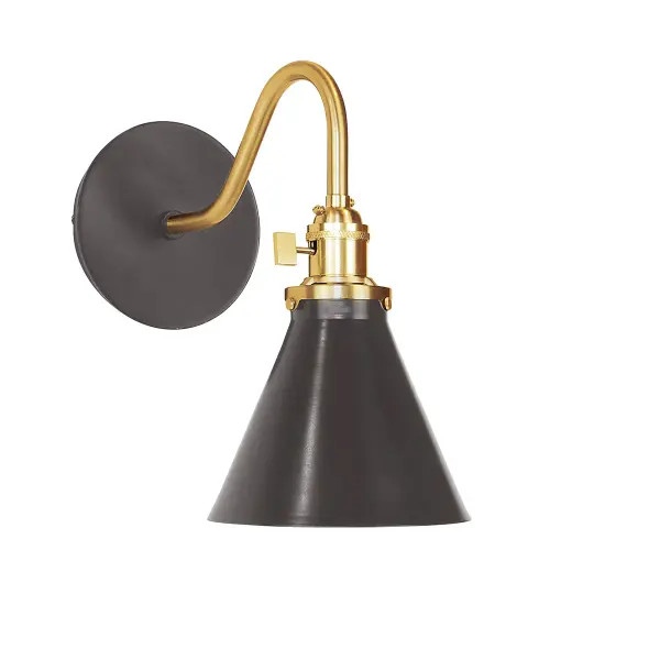 The Uno Wall Sconce is a nod to our industrial roots. Designed around a single Uno socket and shade holder, with multiple shades in various materials, the options for this series are endless. These sconces are for interior use, great fixtures in a living area, bedroom or kitchen. Collection: Uno Finish: Architectural Bronze w/Brushed Brass Glass: 6 inch Uno Notes: Option (1) A19 LED or A19 LED Filament Width: 6.00" Height: 11.00" Length: 10.75" Weight: 6.00 lb Extension from Wall: 10.75" Canopy: 5" diameter Number of Bulbs: 1 Maximum Wattage: 100.00 W Bulb Type: A19 Bulb Base: E26 Medium Light Source: Incandescent or LED equivalent Dimmable Voltage: 120.00 V Country of Origin: US Safety Listing: UL/cUL Safety Rating: Dry Dark Sky LED Manufacturer Warranty: 1-year limited warranty on the fixture.