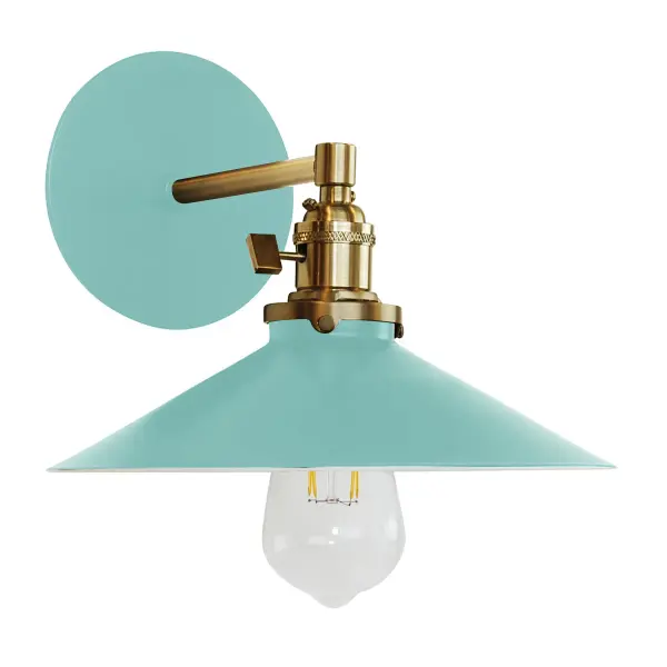 The Uno Wall Sconce is a nod to our industrial roots. Designed around a single Uno socket and shade holder, with multiple shades in various materials, the options for this series are endless. These sconces are for interior use, great fixtures in a living area, bedroom or kitchen. Collection: Uno Finish: Sea Green w/Brushed Brass Glass: 10 inch Uno Notes: Option (1) A19 LED or A19 LED Filament Width: 10.00" Height: 8.00" Length: 11.50" Weight: 6.00 lb Extension from Wall: 11.50" Canopy: 5" diameter Number of Bulbs: 1 Maximum Wattage: 100.00 W Bulb Type: A19 Bulb Base: E26 Medium Light Source: Incandescent or LED equivalent Dimmable Voltage: 120.00 V Country of Origin: US Safety Listing: UL/cUL Safety Rating: Dry Dark Sky LED Manufacturer Warranty: 1-year limited warranty on the fixture.