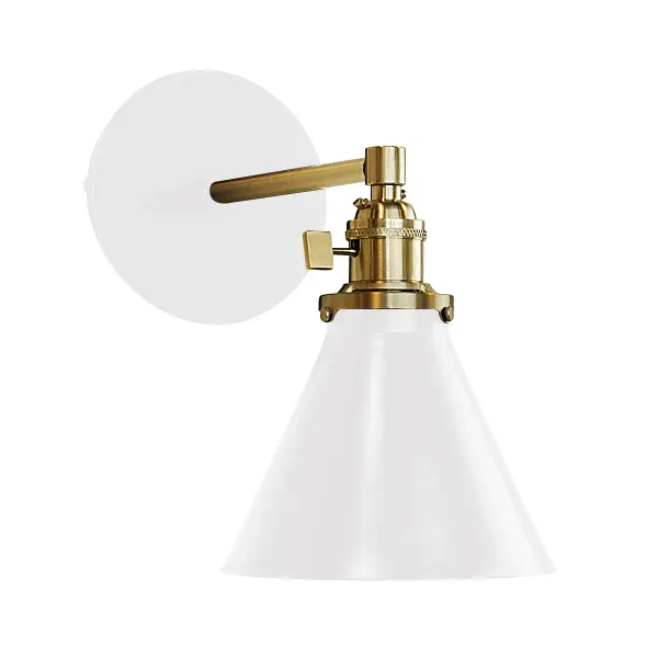 The Uno Wall Sconce is a nod to our industrial roots. Designed around a single Uno socket and shade holder, with multiple shades in various materials, the options for this series are endless. These sconces are for interior use, great fixtures in a living area, bedroom or kitchen. Collection: Uno Finish: White w/Brushed Brass Glass: 6 inch Uno Notes: Option (1) A19 LED or A19 LED Filament Width: 6.00" Height: 10.50" Length: 8.63" Weight: 6.00 lb Extension from Wall: 8.63" Canopy: 5" diameter Number of Bulbs: 1 Maximum Wattage: 100.00 W Bulb Type: A19 Bulb Base: E26 Medium Light Source: Incandescent or LED equivalent Dimmable Voltage: 120.00 V Country of Origin: US Safety Listing: UL/cUL Safety Rating: Dry Dark Sky LED Manufacturer Warranty: 1-year limited warranty on the fixture.
