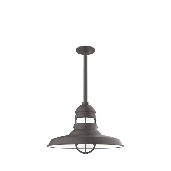 Stem hung pendants are UL wet rated for outdoor use. Choose from multiple vertical stem lengths to suit your application. Outdoor hanging pendant lights work well on a porch, in a garage or workshop. A secure mount for commercial as well as residential exterior locations. The Atomic has a great retro feel and will lighten up any space. A clear glass jar to protect bulb from the elements is a standard feature.