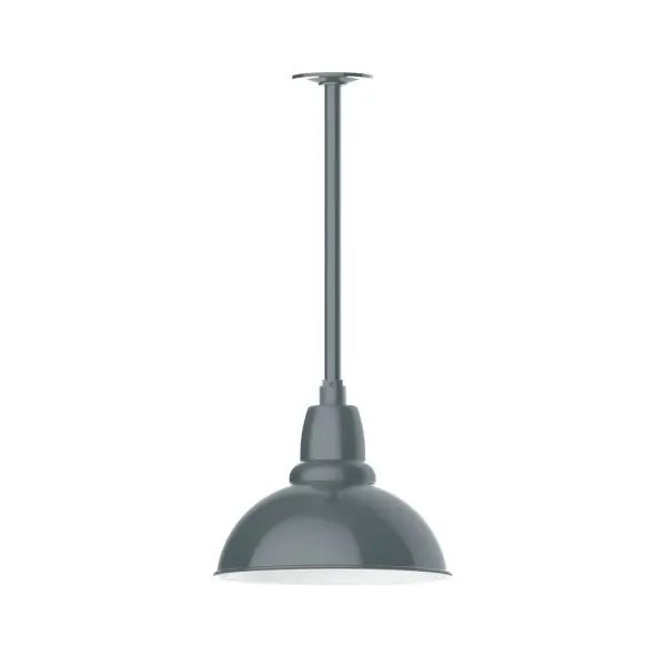Stem hung pendants are UL wet rated for outdoor use. Choose from multiple vertical stem lengths to suit your application. Outdoor hanging pendant lights work well on a porch, in a garage or workshop. A secure mount for commercial as well as residential exterior locations. Our Cafe shades will help transform your outdoor living area into a warm and intimate gathering space. Collection: Cafe Finish: Slate Gray Glass: Clear Glass with Cast Guard Notes: Option (1) A19 LED and 3-Integrated 8W, 10W, 15W Width: 12.00" Height: 20.75" Length: 12.00" Weight: 8.00 lb Canopy: 4.125" diameter Number of Bulbs: 1 Maximum Wattage: 100.00 W Bulb Type: A19 Bulb Base: E26 Medium Light Source: Incandescent or LED equivalent Dimmable Voltage: 120.00 V Country of Origin: US Safety Listing: UL/cUL Safety Rating: Wet Dark Sky LED Manufacturer Warranty: 1-year limited warranty on the fixture.