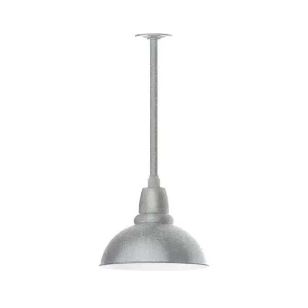 Stem hung pendants are UL wet rated for outdoor use. Choose from multiple vertical stem lengths to suit your application. Outdoor hanging pendant lights work well on a porch, in a garage or workshop. A secure mount for commercial as well as residential exterior locations. Our Cafe shades will help transform your outdoor living area into a warm and intimate gathering space. Collection: Cafe Finish: Painted Galvanized Glass: 12 inch Cafe Width: 12.00" Height: 20.75" Length: 12.00" Weight: 7.00 lb Canopy: 4.125" diameter Number of Bulbs: 1 Maximum Wattage: 10.00 W Bulb Type: LED Light Source: LED Light Output: 800.00 lm Color Temperature: 2700 K CRI: 90 Dimmable Rated Average Life: 50,000 Voltage: 120.00 V Country of Origin: US Safety Listing: UL/cUL Safety Rating: Wet Dark Sky LED Manufacturer Warranty: 1-year limited warranty on the fixture.