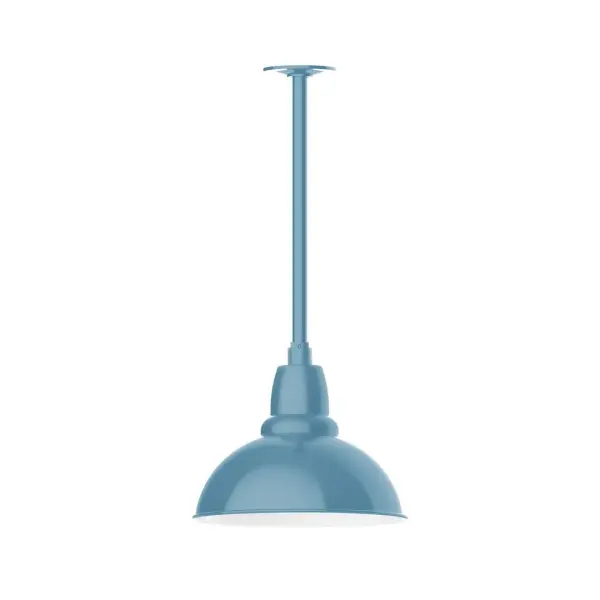 Stem hung pendants are UL wet rated for outdoor use. Choose from multiple vertical stem lengths to suit your application. Outdoor hanging pendant lights work well on a porch, in a garage or workshop. A secure mount for commercial as well as residential exterior locations. Our Cafe shades will help transform your outdoor living area into a warm and intimate gathering space. Collection: Cafe Finish: Light Blue Glass: 12 inch Cafe Width: 12.00" Height: 20.75" Length: 12.00" Weight: 7.00 lb Canopy: 4.125" diameter Number of Bulbs: 1 Maximum Wattage: 10.00 W Bulb Type: LED Light Source: LED Light Output: 800.00 lm Color Temperature: 3000 K CRI: 90 Dimmable Rated Average Life: 50,000 Voltage: 120.00 V Country of Origin: US Safety Listing: UL/cUL Safety Rating: Wet Dark Sky LED Manufacturer Warranty: 1-year limited warranty on the fixture.