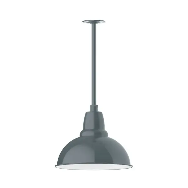 Stem hung pendants are UL wet rated for outdoor use. Choose from multiple vertical stem lengths to suit your application. Outdoor hanging pendant lights work well on a porch, in a garage or workshop. A secure mount for commercial as well as residential exterior locations. Our Cafe shades will help transform your outdoor living area into a warm and intimate gathering space. Collection: Cafe Finish: Slate Gray Glass: Clear Glass with Cast Guard Notes: Option (1) A19 LED and 3-Integrated 8W, 10W, 15W Width: 14.00" Height: 22.00" Length: 14.00" Weight: 3.50 lb Canopy: 4.125" diameter Number of Bulbs: 1 Maximum Wattage: 100.00 W Bulb Type: A19 Bulb Base: E26 Medium Light Source: Incandescent or LED equivalent Dimmable Voltage: 120.00 V Country of Origin: US Safety Listing: UL/cUL Safety Rating: Wet Dark Sky LED Manufacturer Warranty: 1-year limited warranty on the fixture.