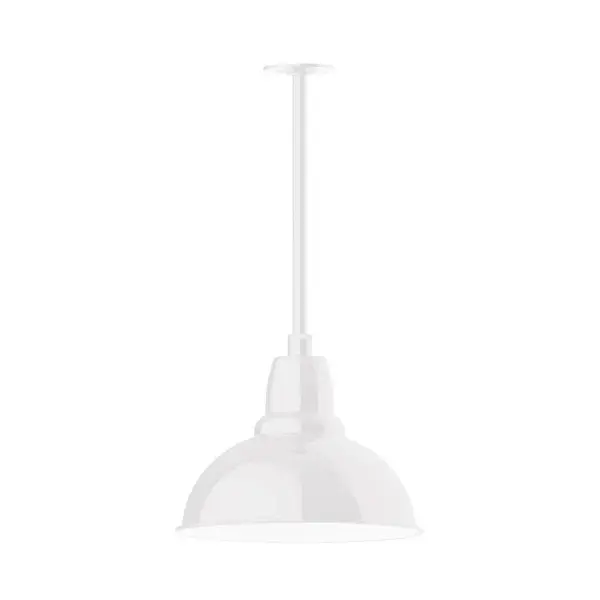 Stem hung pendants are UL wet rated for outdoor use. Choose from multiple vertical stem lengths to suit your application. Outdoor hanging pendant lights work well on a porch, in a garage or workshop. A secure mount for commercial as well as residential exterior locations. Our Cafe shades will help transform your outdoor living area into a warm and intimate gathering space. Collection: Cafe Finish: White Glass: Clear Glass with Cast Guard Notes: Option (1) A19 LED and 3-Integrated 8W, 10W, 15W Width: 14.00" Height: 22.00" Length: 14.00" Weight: 3.50 lb Canopy: 4.125" diameter Number of Bulbs: 1 Maximum Wattage: 100.00 W Bulb Type: A19 Bulb Base: E26 Medium Light Source: Incandescent or LED equivalent Dimmable Voltage: 120.00 V Country of Origin: US Safety Listing: UL/cUL Safety Rating: Wet Dark Sky LED Manufacturer Warranty: 1-year limited warranty on the fixture.