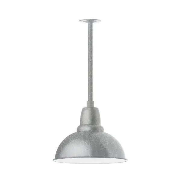 Stem hung pendants are UL wet rated for outdoor use. Choose from multiple vertical stem lengths to suit your application. Outdoor hanging pendant lights work well on a porch, in a garage or workshop. A secure mount for commercial as well as residential exterior locations. Our Cafe shades will help transform your outdoor living area into a warm and intimate gathering space. Collection: Cafe Finish: Painted Galvanized Glass: Clear Glass with Cast Guard Notes: Option (1) A19 LED and 3-Integrated 8W, 10W, 15W Width: 14.00" Height: 22.00" Length: 14.00" Weight: 3.50 lb Canopy: 4.125" diameter Number of Bulbs: 1 Maximum Wattage: 100.00 W Bulb Type: A19 Bulb Base: E26 Medium Light Source: Incandescent or LED equivalent Dimmable Voltage: 120.00 V Country of Origin: US Safety Listing: UL/cUL Safety Rating: Wet Dark Sky LED Manufacturer Warranty: 1-year limited warranty on the fixture.