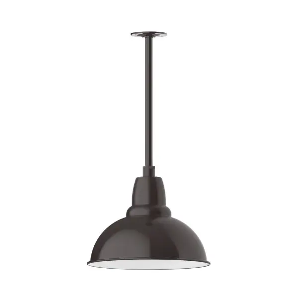 Stem hung pendants are UL wet rated for outdoor use. Choose from multiple vertical stem lengths to suit your application. Outdoor hanging pendant lights work well on a porch, in a garage or workshop. A secure mount for commercial as well as residential exterior locations. Our Cafe shades will help transform your outdoor living area into a warm and intimate gathering space. Collection: Cafe Finish: Architectural Bronze Glass: 14 inch Cafe Width: 14.00" Height: 46.00" Length: 14.00" Weight: 3.50 lb Canopy: 4.125" diameter Number of Bulbs: 1 Maximum Wattage: 15.00 W Bulb Type: LED Light Source: LED Light Output: 1200.00 lm Color Temperature: 2700 K CRI: 90 Dimmable Rated Average Life: 50,000 Voltage: 120.00 V Country of Origin: US Safety Listing: UL/cUL Safety Rating: Wet Dark Sky LED Manufacturer Warranty: 1-year limited warranty on the fixture.