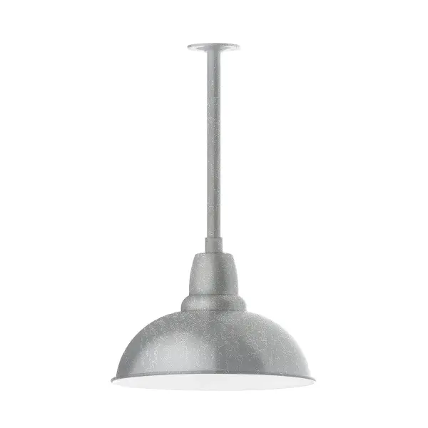 Stem hung pendants are UL wet rated for outdoor use. Choose from multiple vertical stem lengths to suit your application. Outdoor hanging pendant lights work well on a porch, in a garage or workshop. A secure mount for commercial as well as residential exterior locations. Our Cafe shades will help transform your outdoor living area into a warm and intimate gathering space. Collection: Cafe Finish: Painted Galvanized Glass: 16 inch Cafe Notes: Option (1) A19 LED and 3-Integrated 8W, 10W, 15W Width: 16.00" Height: 46.00" Length: 16.00" Weight: 3.50 lb Canopy: 4.125" diameter Number of Bulbs: 1 Maximum Wattage: 100.00 W Bulb Type: A19 Bulb Base: E26 Medium Light Source: Incandescent or LED equivalent Dimmable Voltage: 120.00 V Country of Origin: US Safety Listing: UL/cUL Safety Rating: Wet Dark Sky LED Manufacturer Warranty: 1-year limited warranty on the fixture.