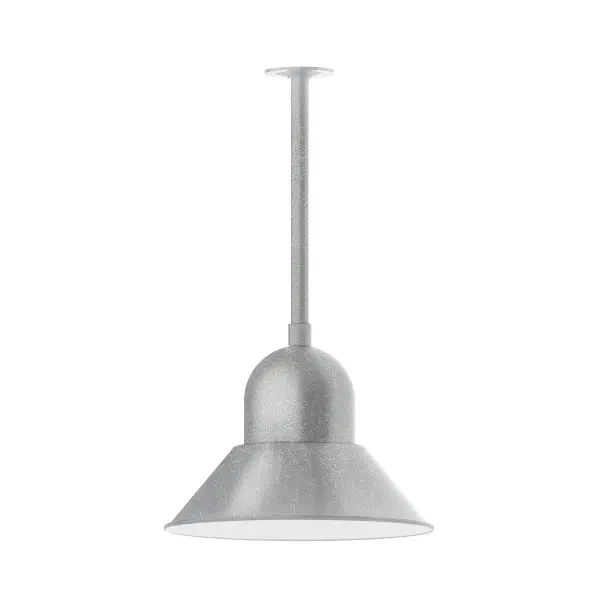 Stem hung pendants are UL wet rated for outdoor use. Choose from multiple vertical stem lengths to suit your application. Outdoor hanging pendant lights work well on a porch, in a garage or workshop. A secure mount for commercial as well as residential exterior locations. Our Prima shade is elegant and clean-lined, inspiring illumination of your beautiful view. Collection: Prima Finish: Painted Galvanized Glass: 16 inch Prima Notes: Option (1) A19 LED and 3-Integrated 8W, 10W, 15W Width: 16.00" Height: 36.00" Length: 16.00" Weight: 8.00 lb Canopy: 4.125" diameter Number of Bulbs: 1 Maximum Wattage: 100.00 W Bulb Type: A19 Bulb Base: E26 Medium Light Source: Incandescent or LED equivalent Dimmable Voltage: 120.00 V Country of Origin: US Safety Listing: UL/cUL Safety Rating: Wet Dark Sky LED Manufacturer Warranty: 1-year limited warranty on the fixture.