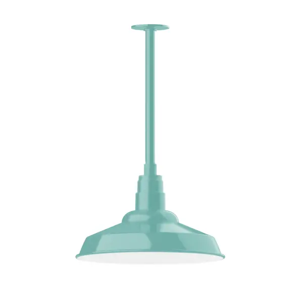 Stem hung pendants are UL wet rated for outdoor use. Choose from multiple vertical stem lengths to suit your application. Outdoor hanging pendant lights work well on a porch, in a garage or workshop. A secure mount for commercial as well as residential exterior locations. The Warehouse shade is our most popular shade style, and we offer in a large variety of sizes. Collection: Warehouse Finish: Sea Green Glass: 16 inch Warehouse Notes: Option (1) A19 LED and Integrated LED Width: 16.00" Height: 32.75" Length: 16.00" Weight: 8.00 lb Canopy: 4.125" diameter Number of Bulbs: 1 Maximum Wattage: 100.00 W Bulb Type: A19 Bulb Base: E26 Medium Light Source: Incandescent or LED equivalent Dimmable Voltage: 120.00 V Country of Origin: US Safety Listing: UL/cUL Safety Rating: Wet Dark Sky LED Manufacturer Warranty: 1-year limited warranty on the fixture.