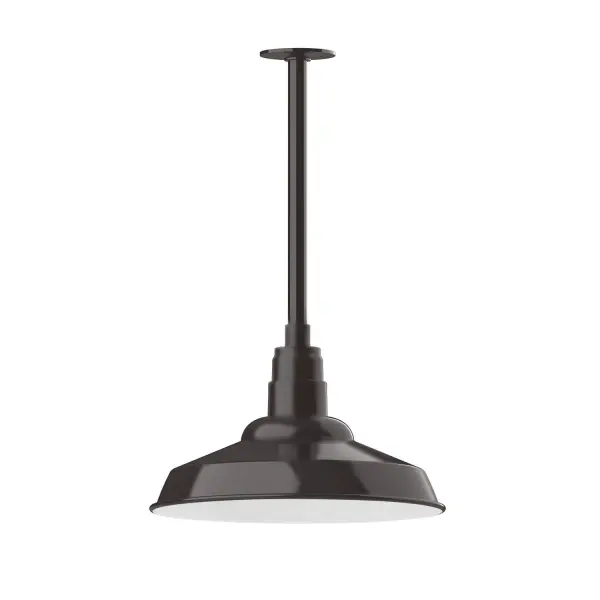Stem hung pendants are UL wet rated for outdoor use. Choose from multiple vertical stem lengths to suit your application. Outdoor hanging pendant lights work well on a porch, in a garage or workshop. A secure mount for commercial as well as residential exterior locations. The Warehouse shade is our most popular shade style, and we offer in a large variety of sizes. Collection: Warehouse Finish: Architectural Bronze Glass: 16 inch Warehouse Notes: Option (1) A19 LED and Integrated LED Width: 16.00" Height: 44.75" Length: 16.00" Weight: 8.00 lb Canopy: 4.125" diameter Number of Bulbs: 1 Maximum Wattage: 100.00 W Bulb Type: A19 Bulb Base: E26 Medium Light Source: Incandescent or LED equivalent Dimmable Voltage: 120.00 V Country of Origin: US Safety Listing: UL/cUL Safety Rating: Wet Dark Sky LED Manufacturer Warranty: 1-year limited warranty on the fixture.