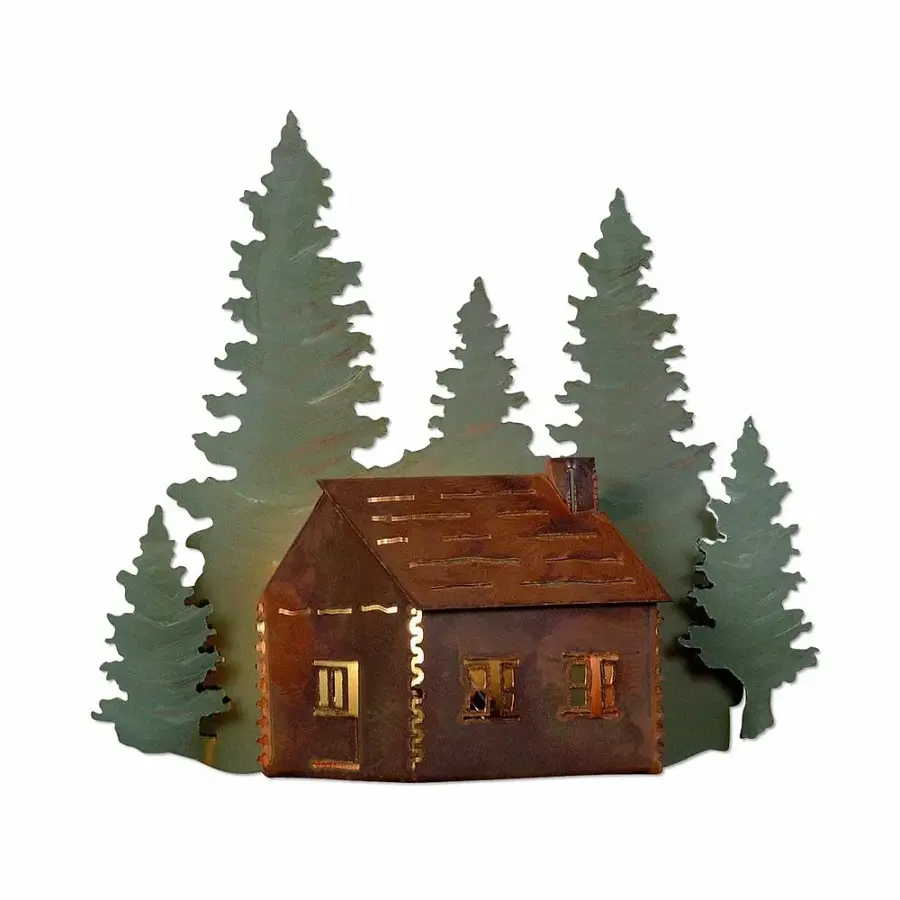 Crestline Cozy Log Cabin Wall Sconce in Pine Green/Rust Patina