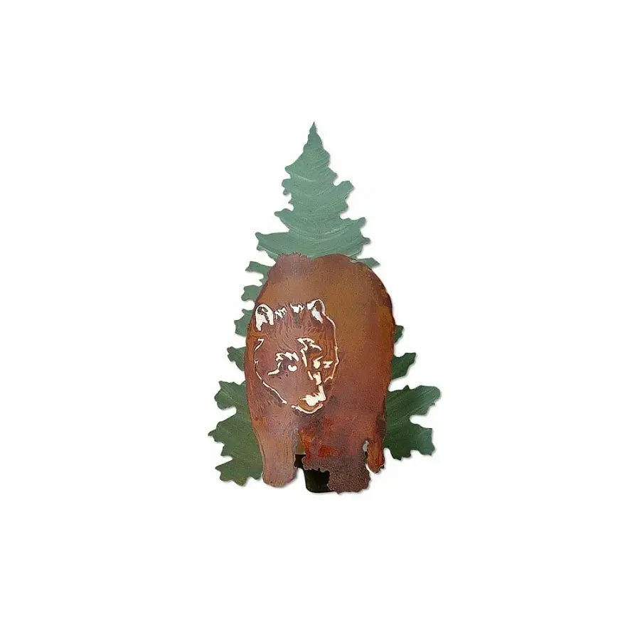 Crestline Bear in the Woods Wall Sconce in Pine Green/Rust Patina