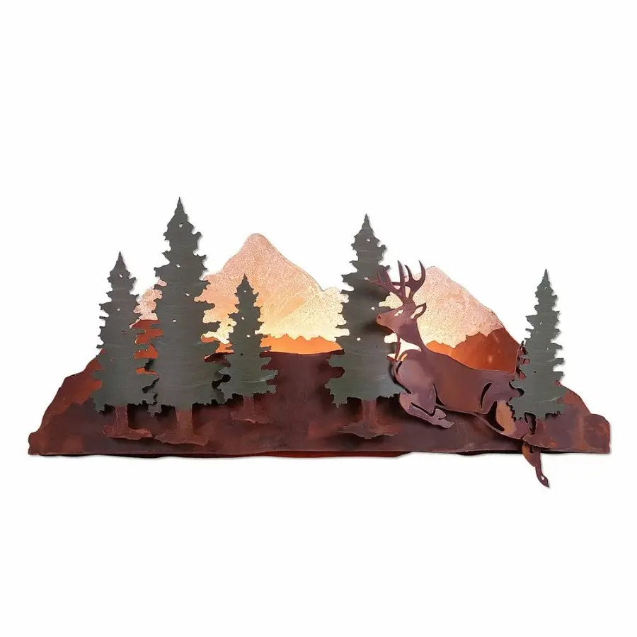 Crestline Deer Two Light Wall Sconce in Pine Green with Rust Patina
