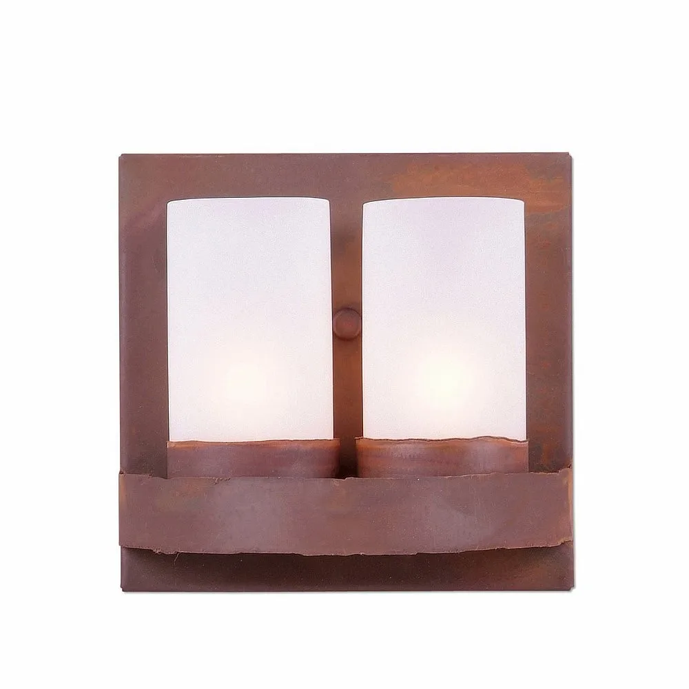 Wisley-Rustic Plain Two Light Wall Sconce in Rust Patina
